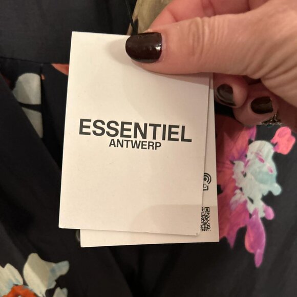 Essentiel Antwerp Women's Black Floral Dropped Shoulder Eberry Wrap Mini Dress - Picture 5 of 7